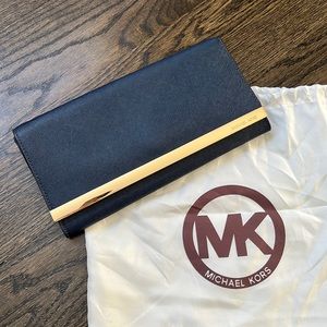 Navy Michael Kors clutch/shoulder bag with gold hardware